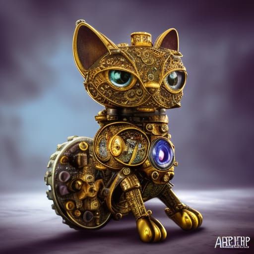 Steampunk Fabergé Cat: Intricate Artstation Detail