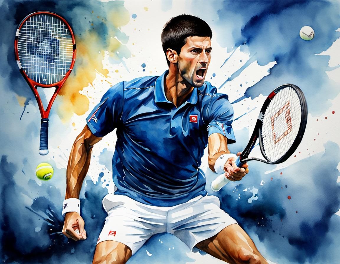 Novak Djokovic not happy throws his racket, his ball and gru...