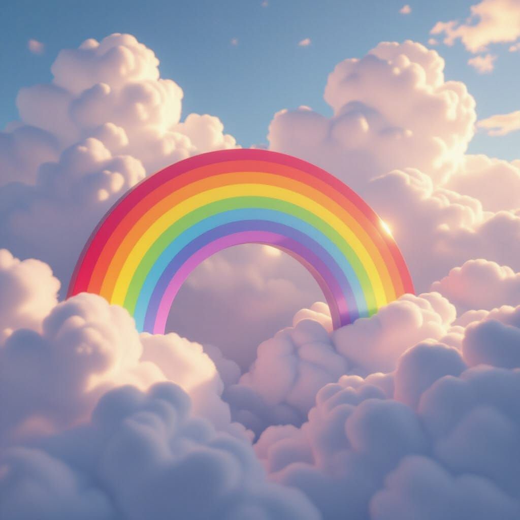 Vibrant 3D Rainbow with Clouds in Digital Art Style