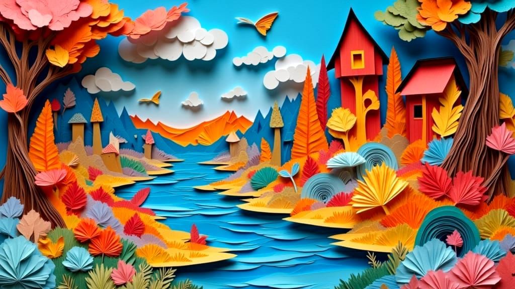 Surreal Paper Fantasy Landscape in Psychedelic Style