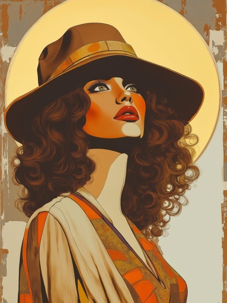 Elegant Woman with Swirling Hair, Art Deco Style