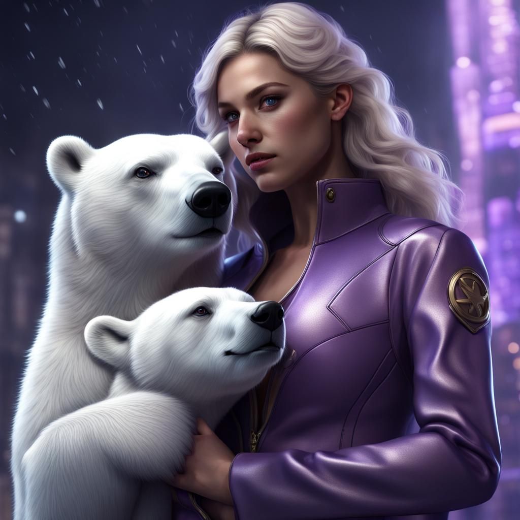 Superheroine with Polar Bear in Detailed Digital Painting