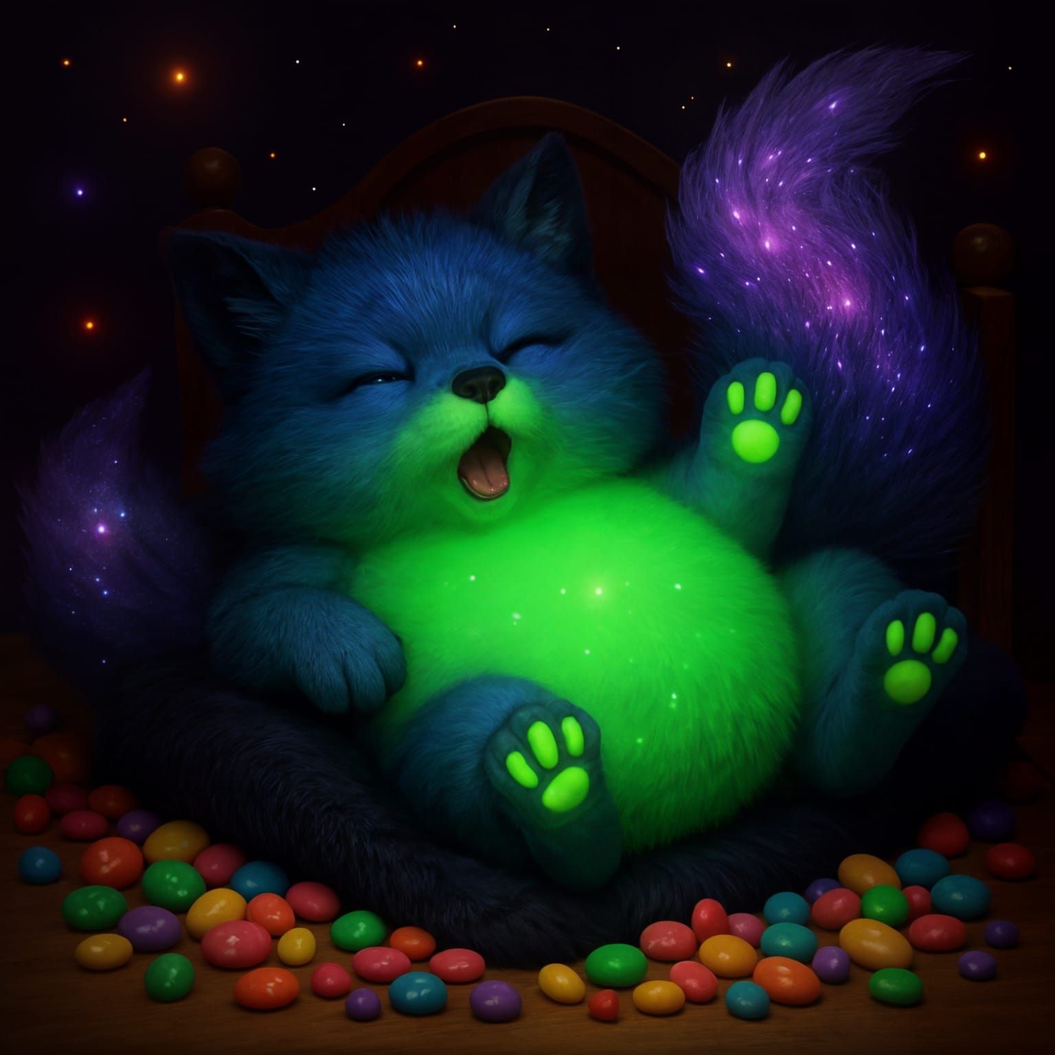 Cute Overweight Fox Radiating Cosmic Energy