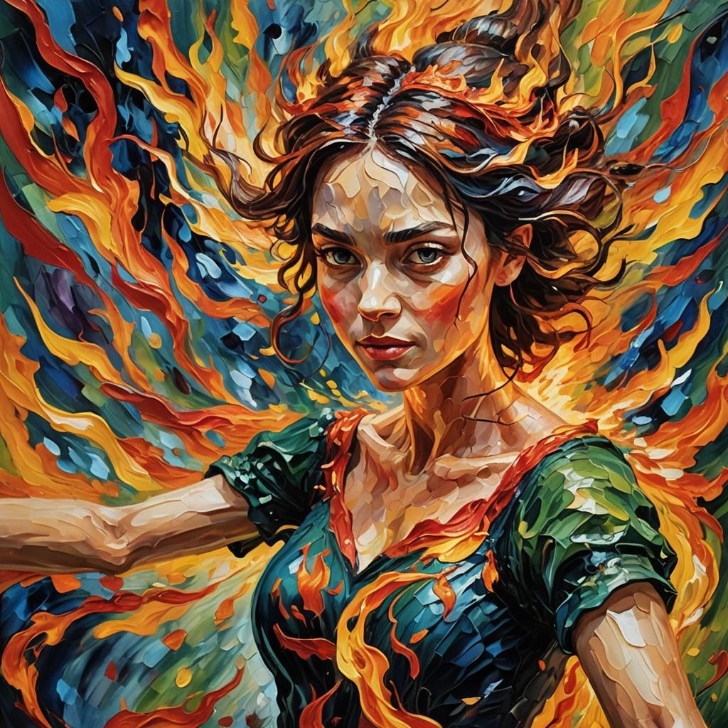 Fire Fairy Dancing: An Expressionist Oil Painting