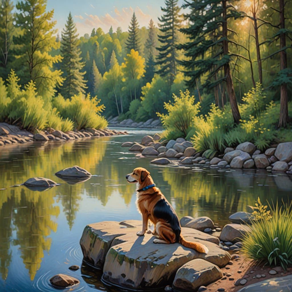 Whimsical Water's Edge Scene in Soft Pastel Hues