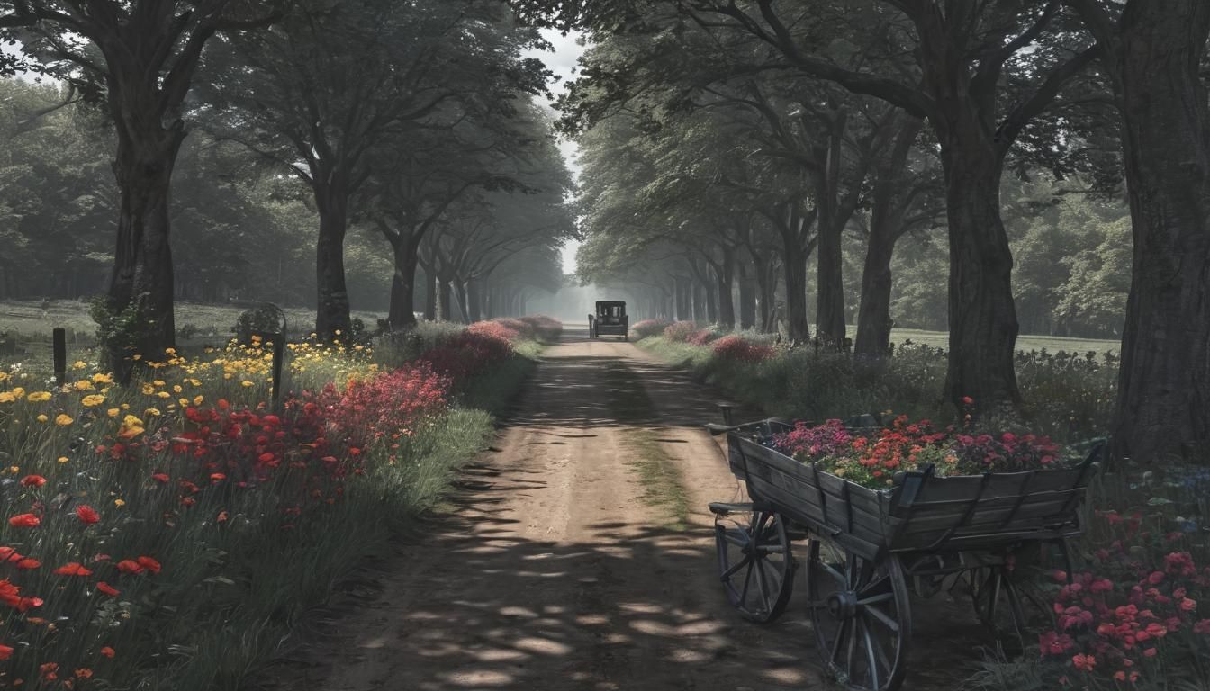 Scenic Cart Road Fantasy Pencil Sketch