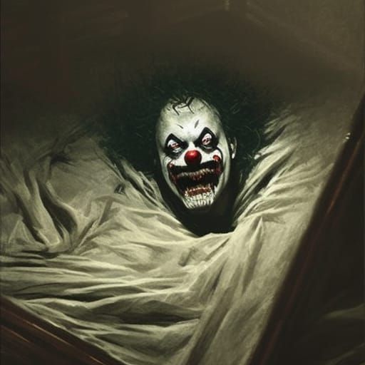Menacing 3D Clown Lurking Under Bed