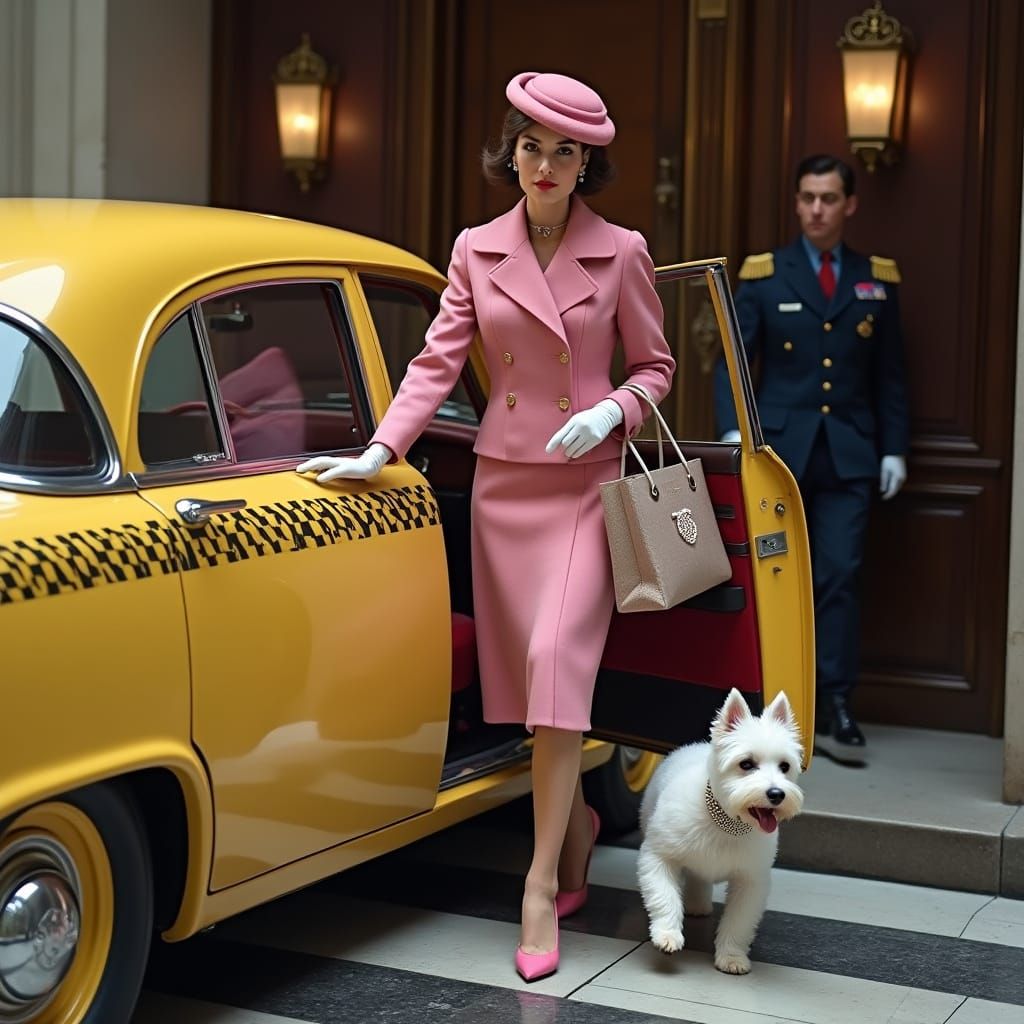 Audrey Hepburn Steps Out of a Vintage Taxicab into Manhattan...