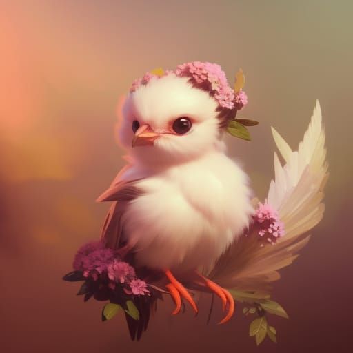 Lil Bird Fluff Wearing a Flower Crown