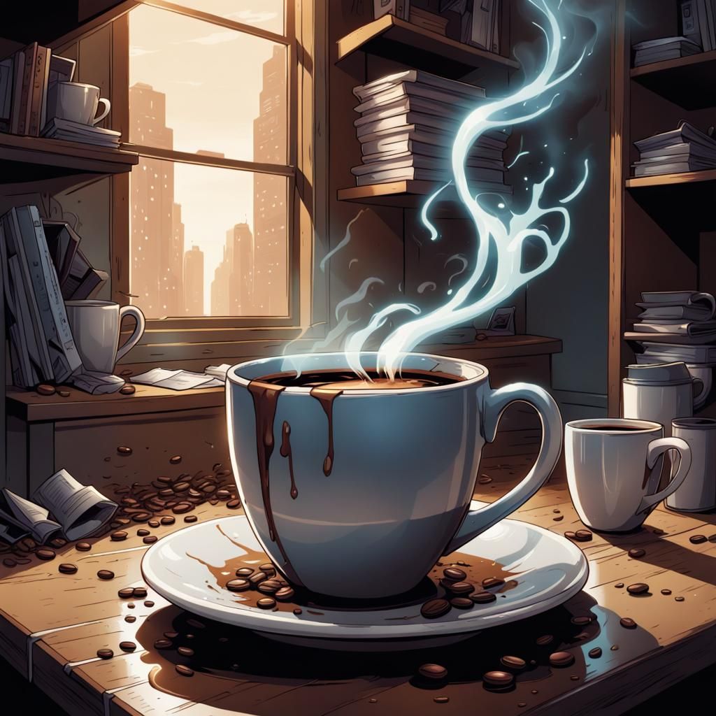 Spilled Coffee: Comic Book Style Illustration