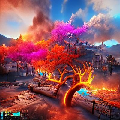 Burning Tree at World's End: Detailed Matte Painting