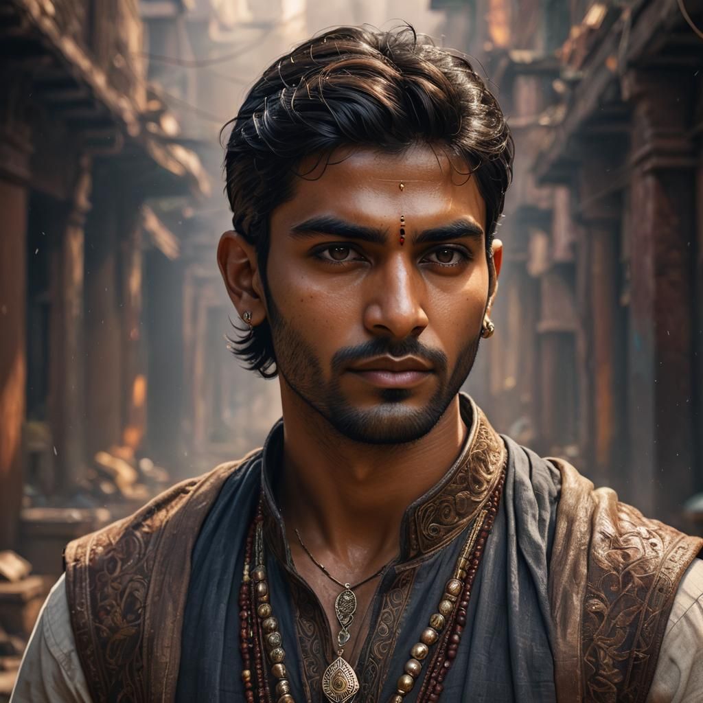 Hyperrealistic Portrait of Young Indian Man, Detailed Matte ...