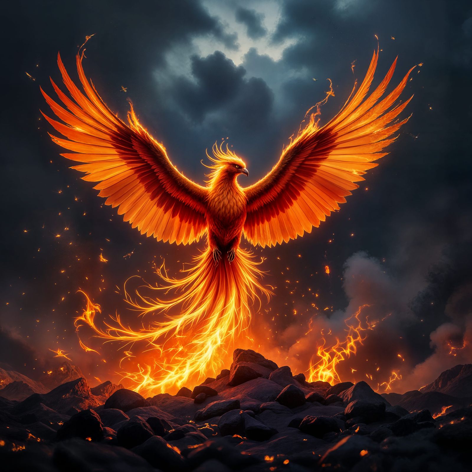 Fierce Phoenix Rises from Ashes in Hyper Realistic Style
