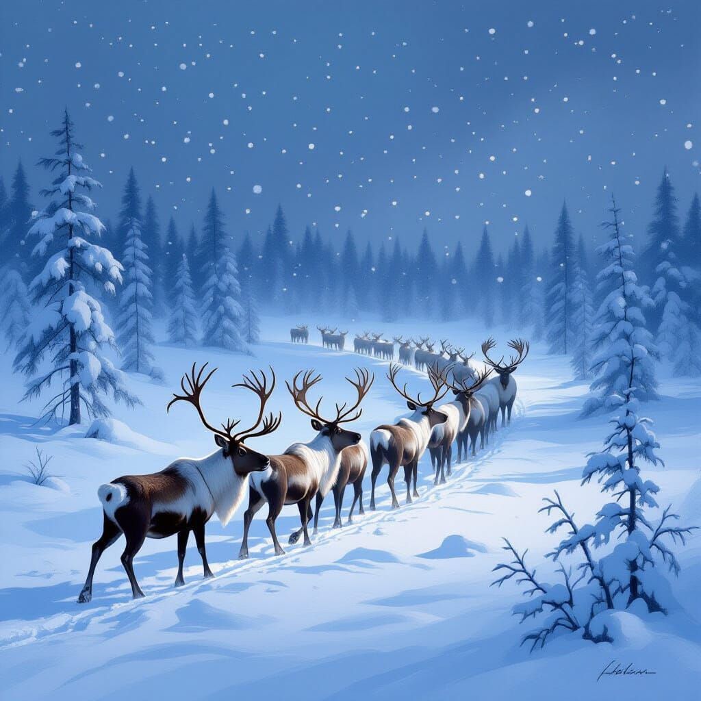Reindeer and Moose Migration in Snowy Lapland