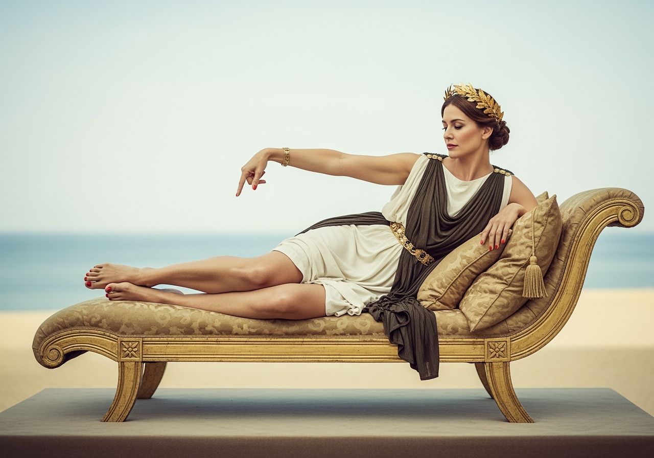 Roman Empress Lounging on a Luxurious Gold Chaise Longue