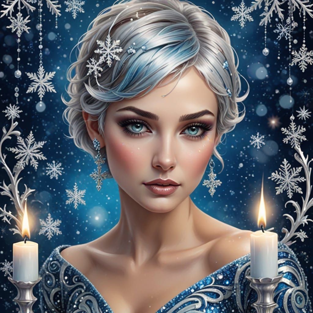 Surreal Airbrush Goddess Swings in a Snowy, Art Deco Wonderl...