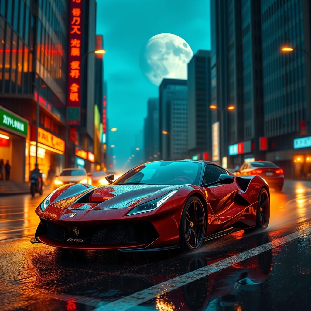 Ferrari FXXK in China's Golden Hour Rain