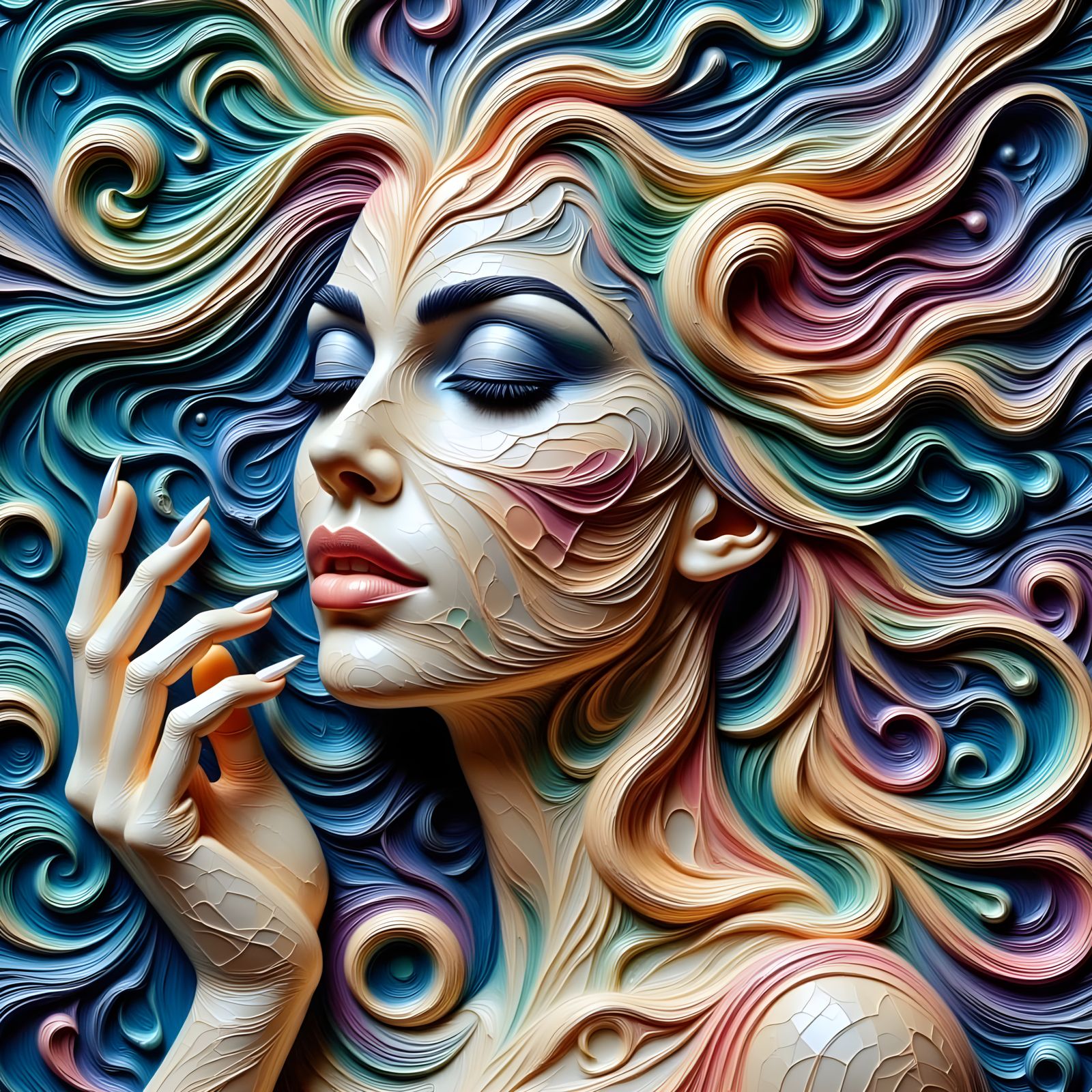 Ethereal Goddess with Fractal Patterns and Oceanic Hues