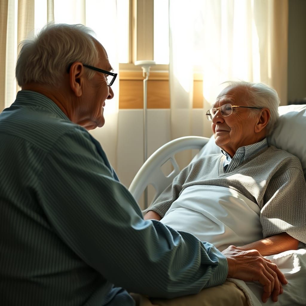 Elderly Couple in Hospital, Rockwell-esque Portrait