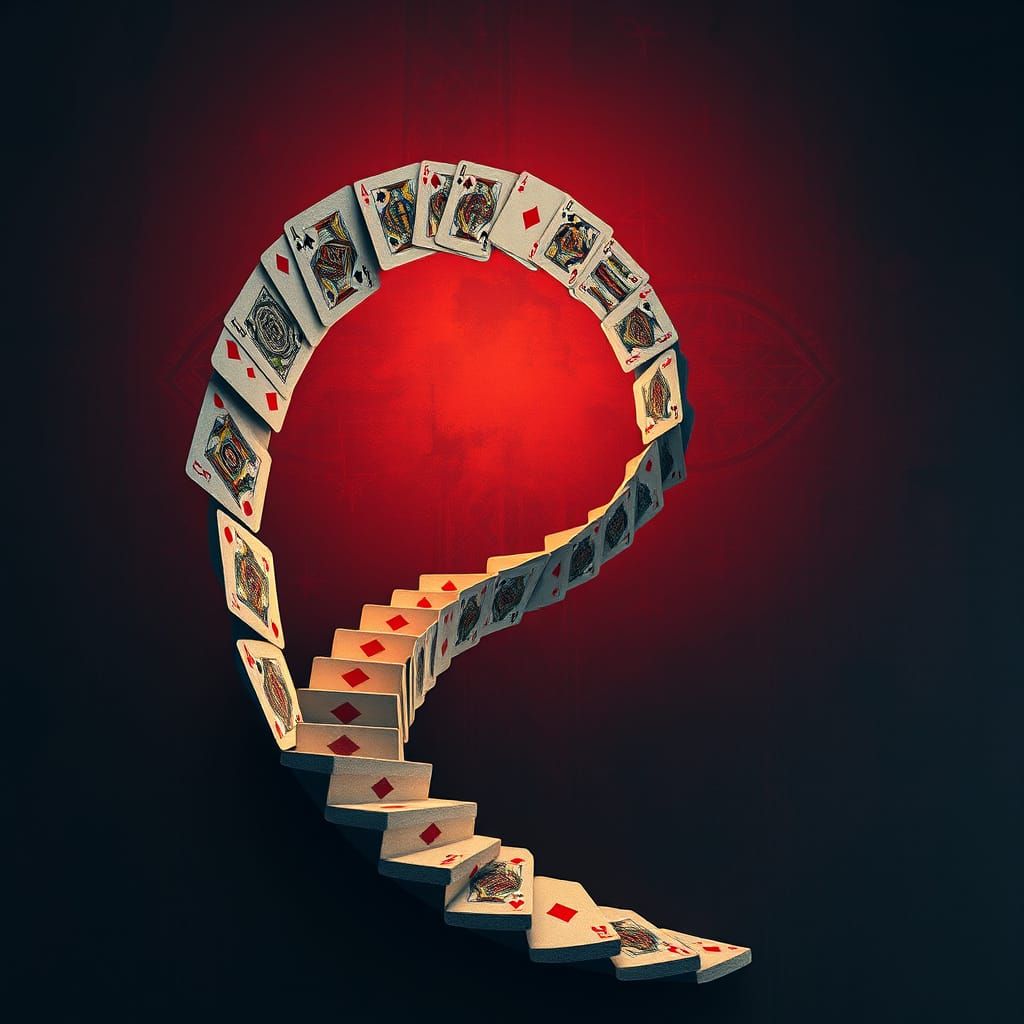 Endless Card Staircase in a Digital Matte Painting Style