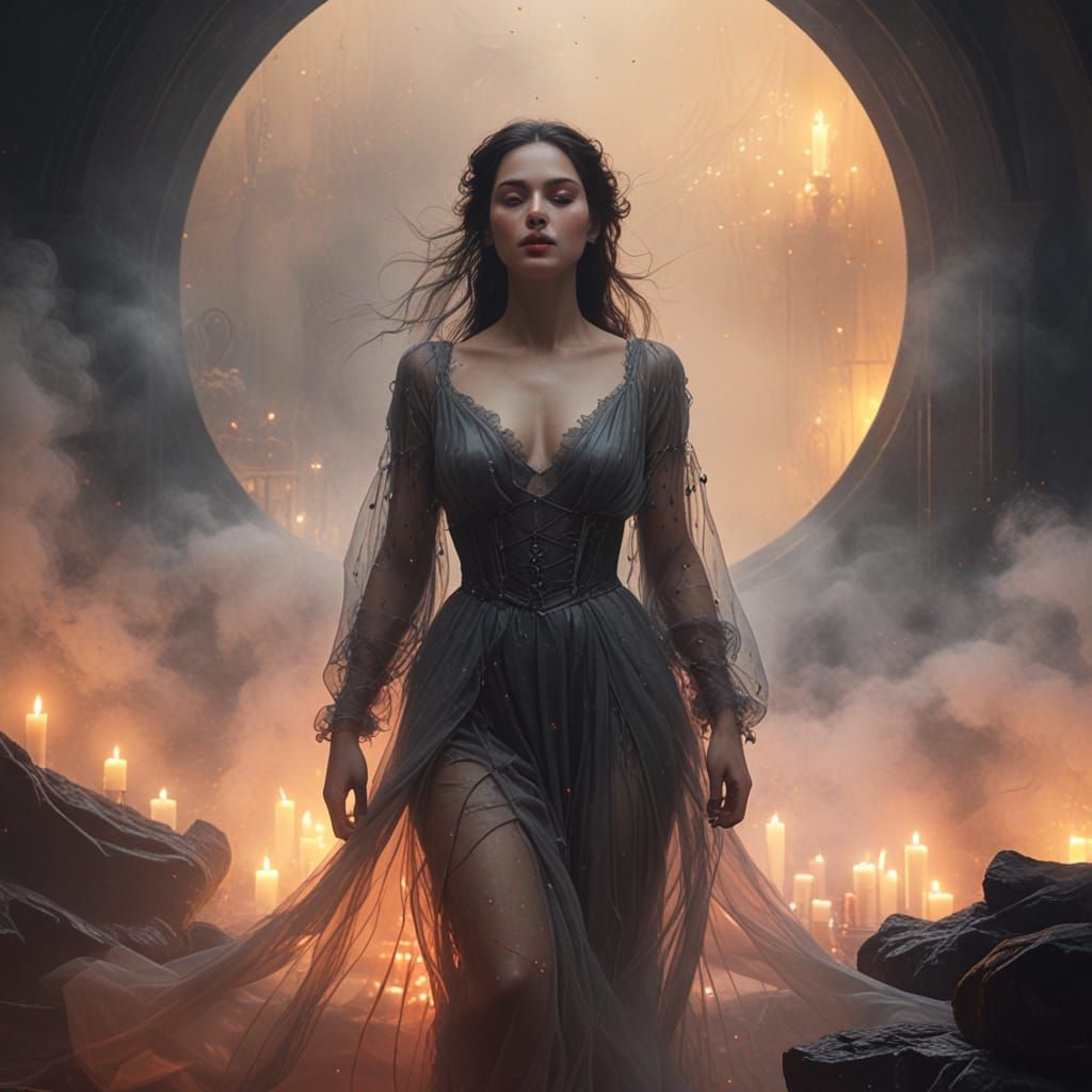 Ethereal Woman in Gossamer Gown, Velázquez-Inspired Oil Pain...