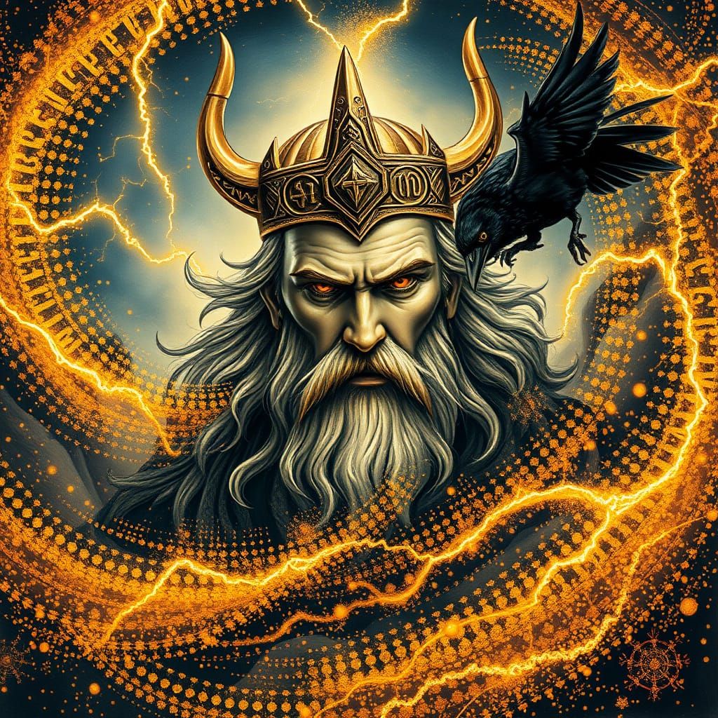 Regal Odin in a Swirling Pointillist Vortex