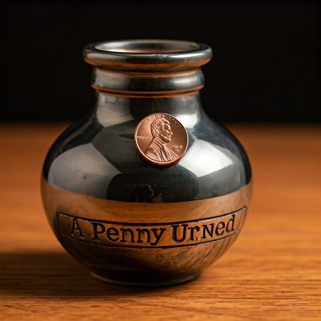 Glass and Ceramic Urn with Penny