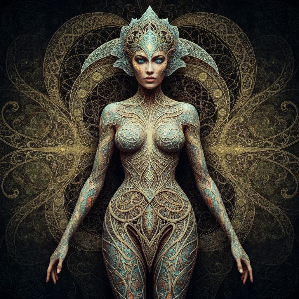 Bioluminescent Being in Dream Plasma Outfit, Surreal Illustr...