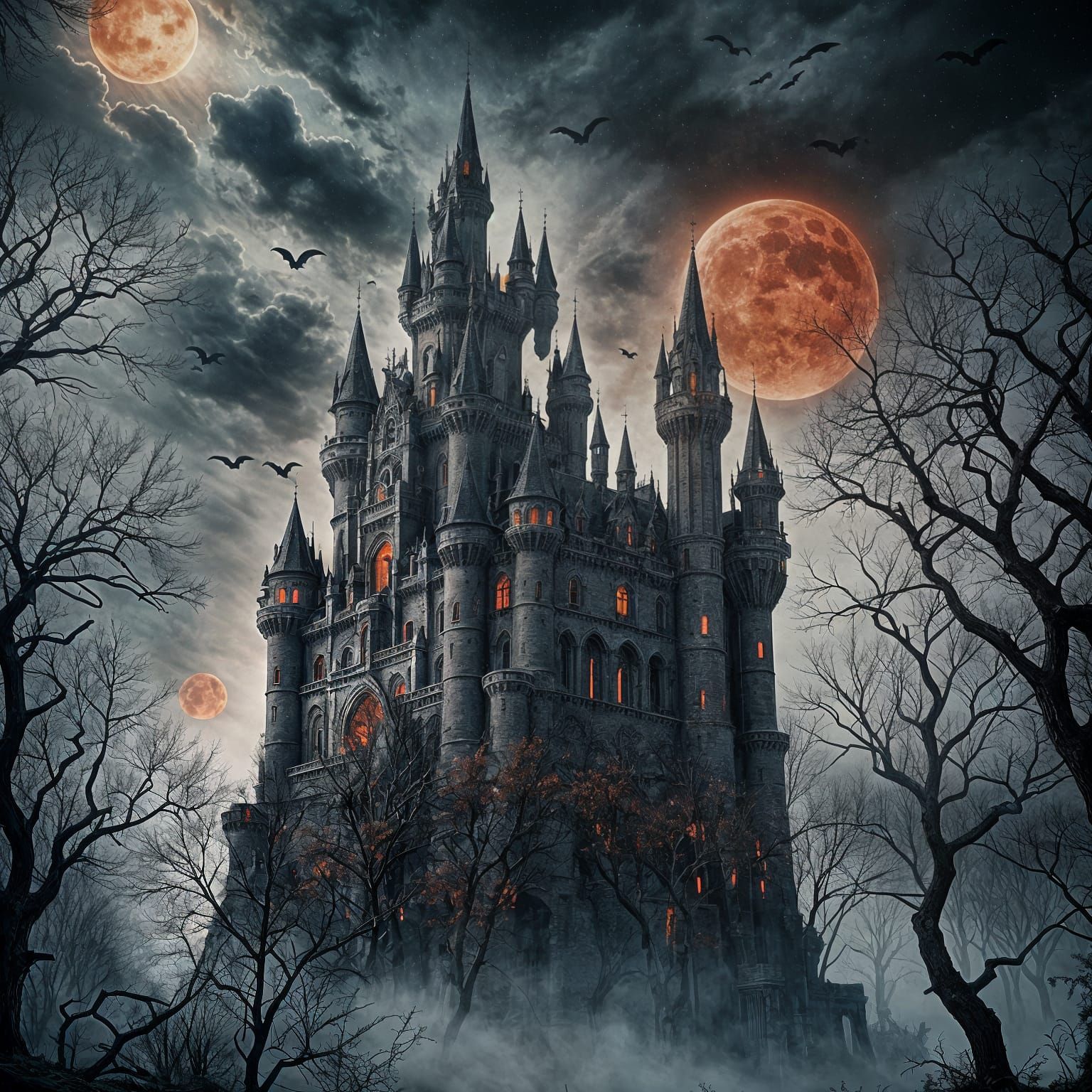 Eerie Castle with Ghosts in a Gothic Horror Style