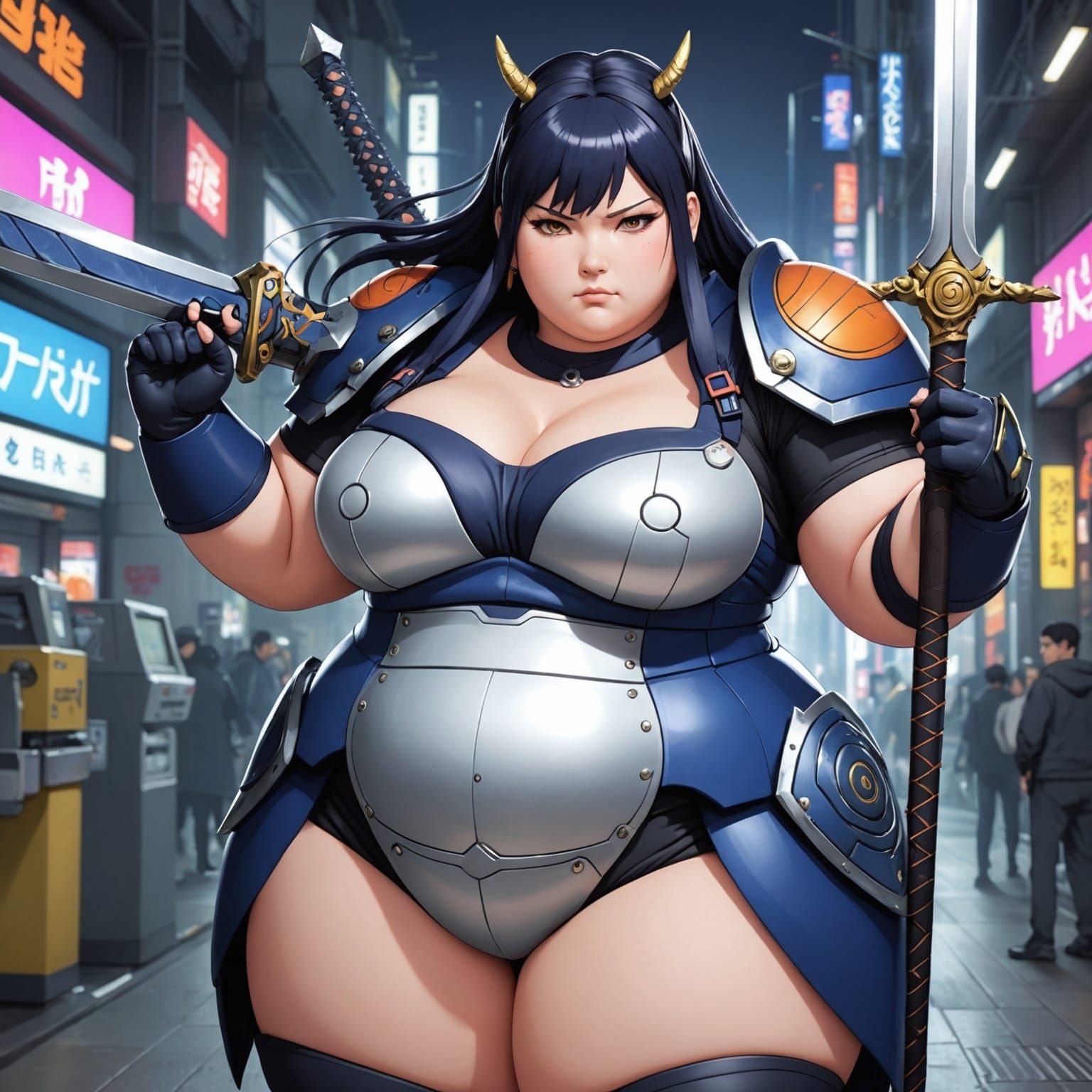 Cyberpunk Hinata Hyuga as Plus-Size Knight
