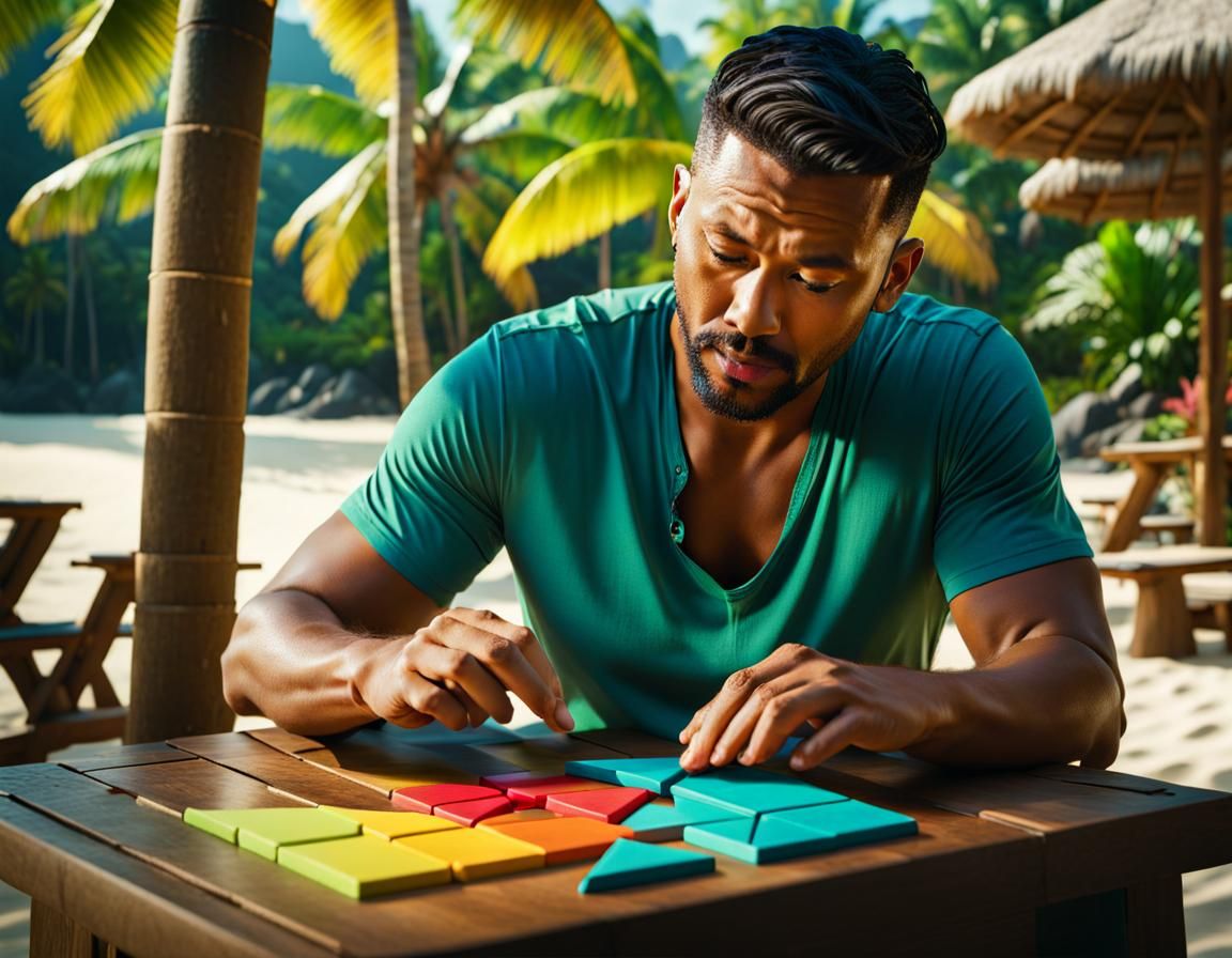 Survivor contestant solving a Tangram puzzle 2