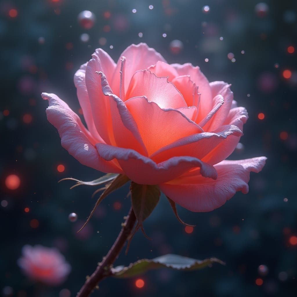 Glowing Rose in Quantum Field, Surreal Sci-Fi Art