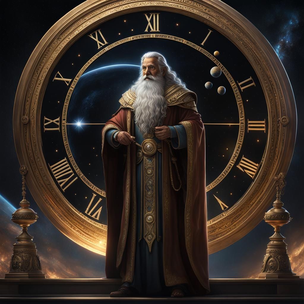Saturn, God of Time, Studies the Universe in Dark Fantasy St...
