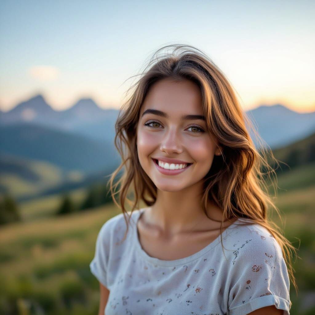 Beautiful Girl Smiling in Scenic Landscape