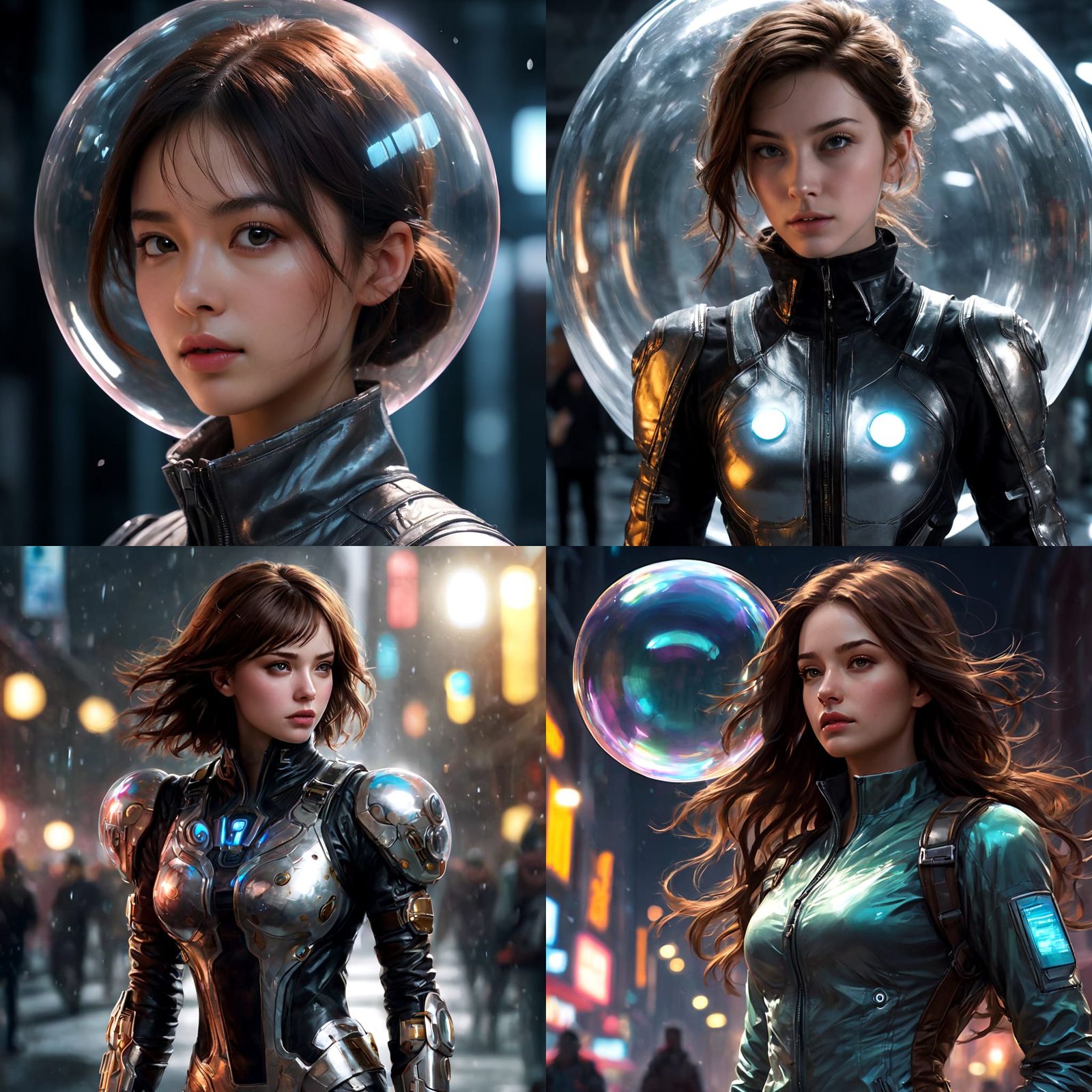 Moody Futuristic Portrait in a Glowing Bubble