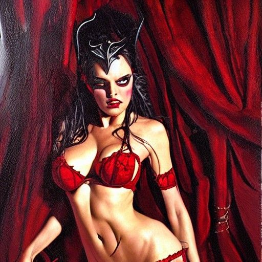 Devil Princess in Lingerie: An Oil Painting