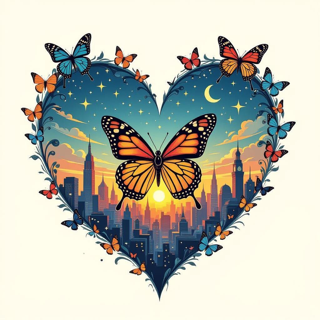 Butterflies Under Starry Night Sky Oil Painting