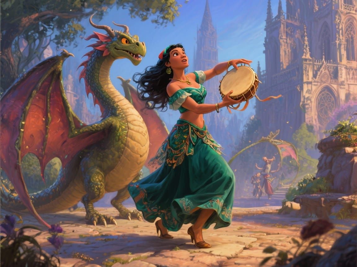 Esmeralda Dancing with Tambourine: Digital Art