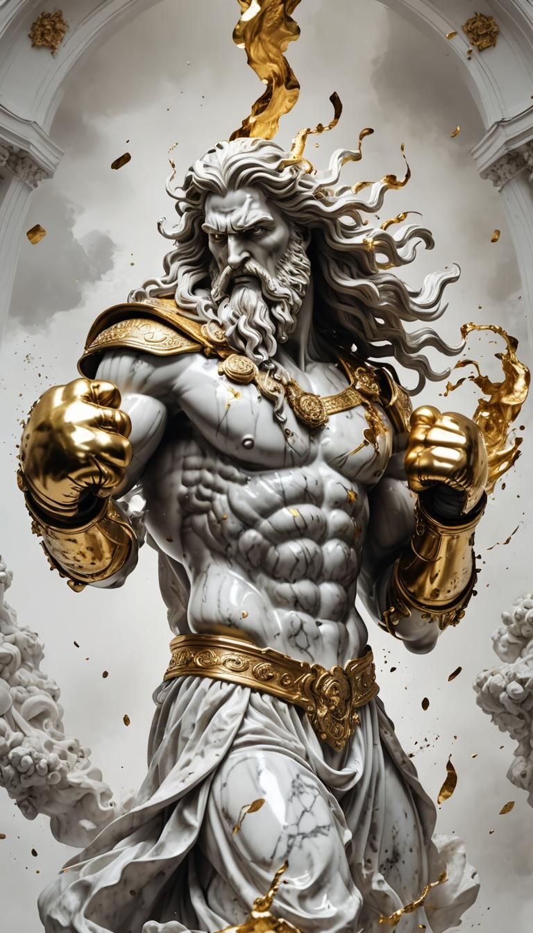 Zeus Boxing: Marble Statue in Digital Art Style