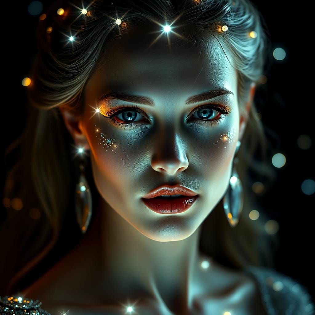 Hyperrealistic Woman as Diamonds in the Sky