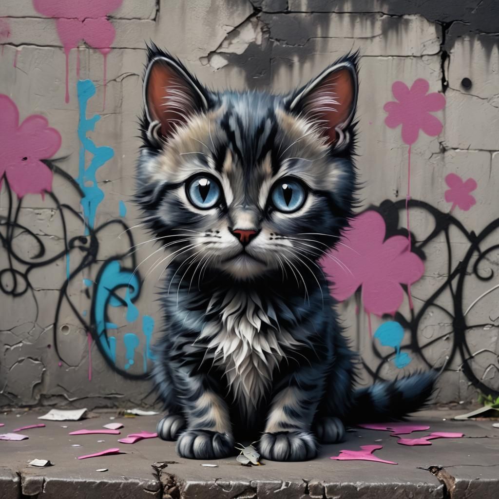 Gothic Kawaii Kitty in Digital Oil Painting