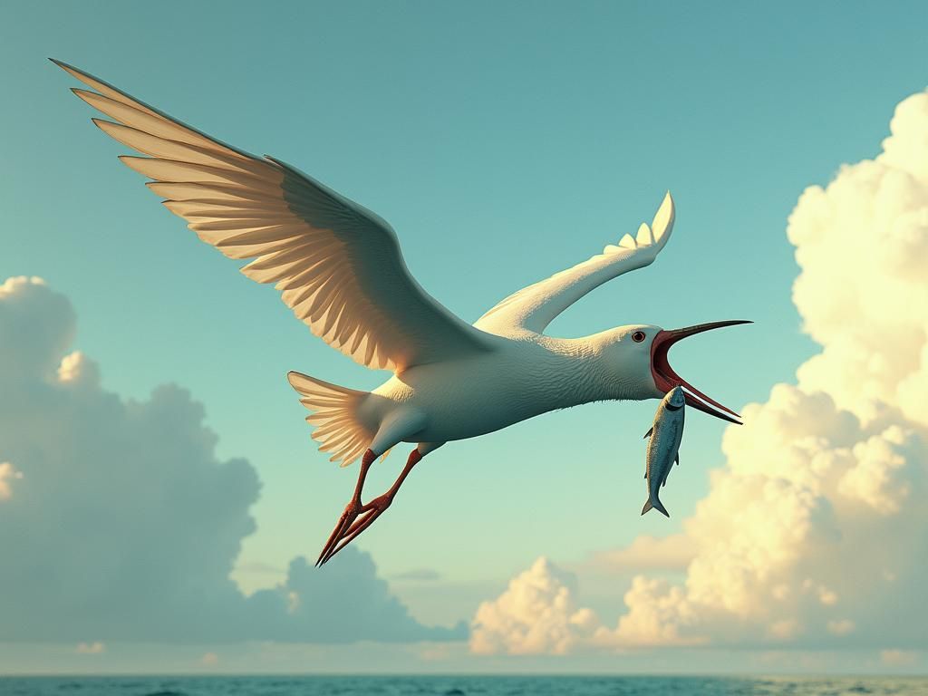 Four-Winged Seabird with Fish in Biomechanical Style