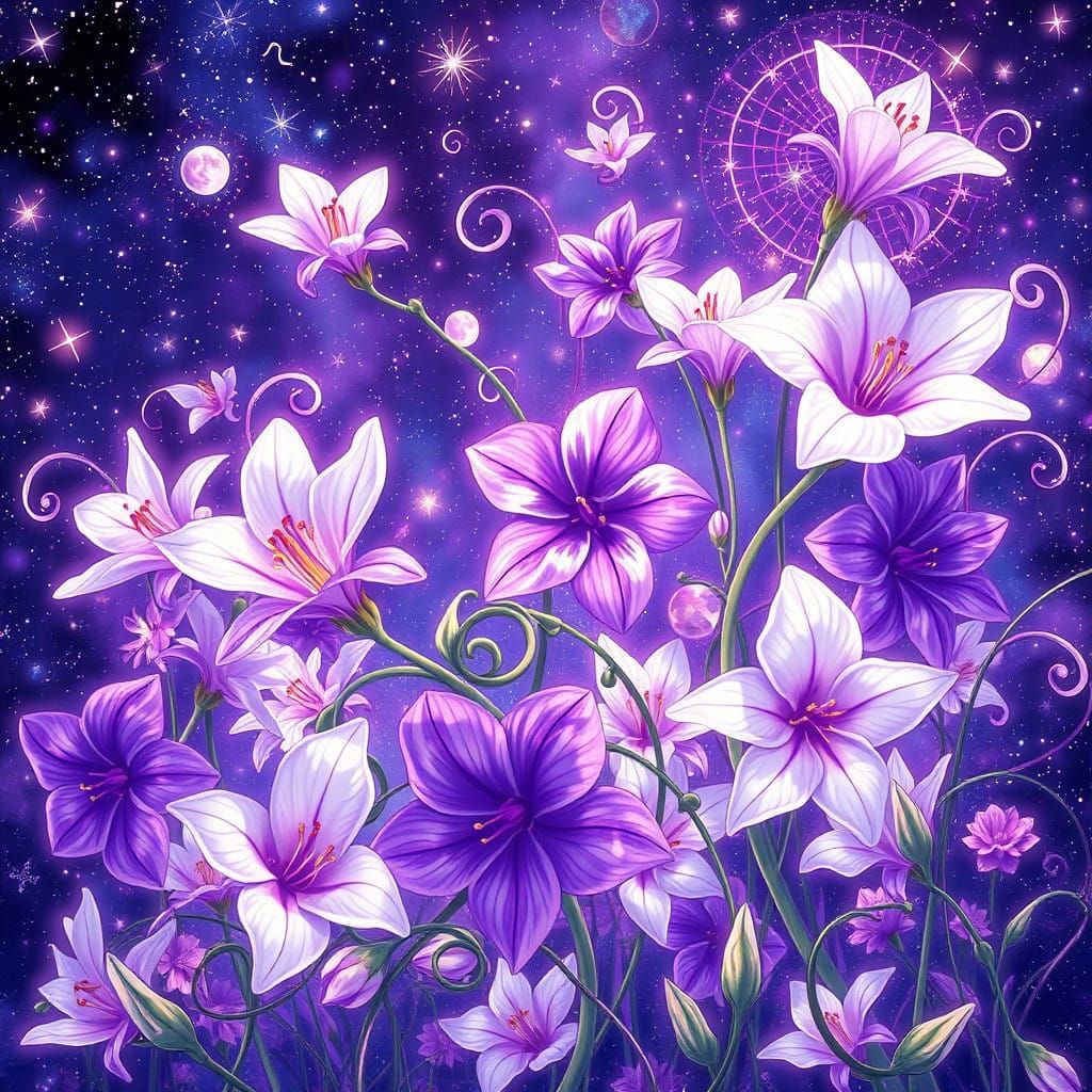 Celestial Floral Dreamscapes in Holographic Style