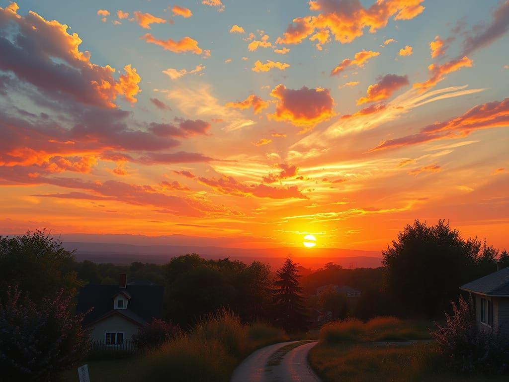 Vibrant Sunset Landscape in Impressionistic Style