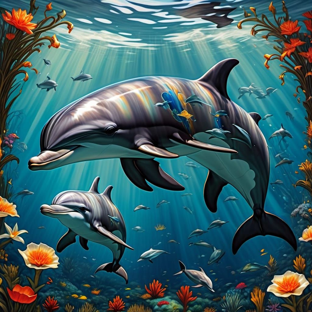 Surreal Dolphins in Dreamlike Realism