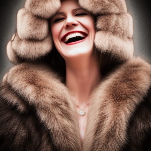Female Mafia Boss Laughing in Fur Coat and Crown