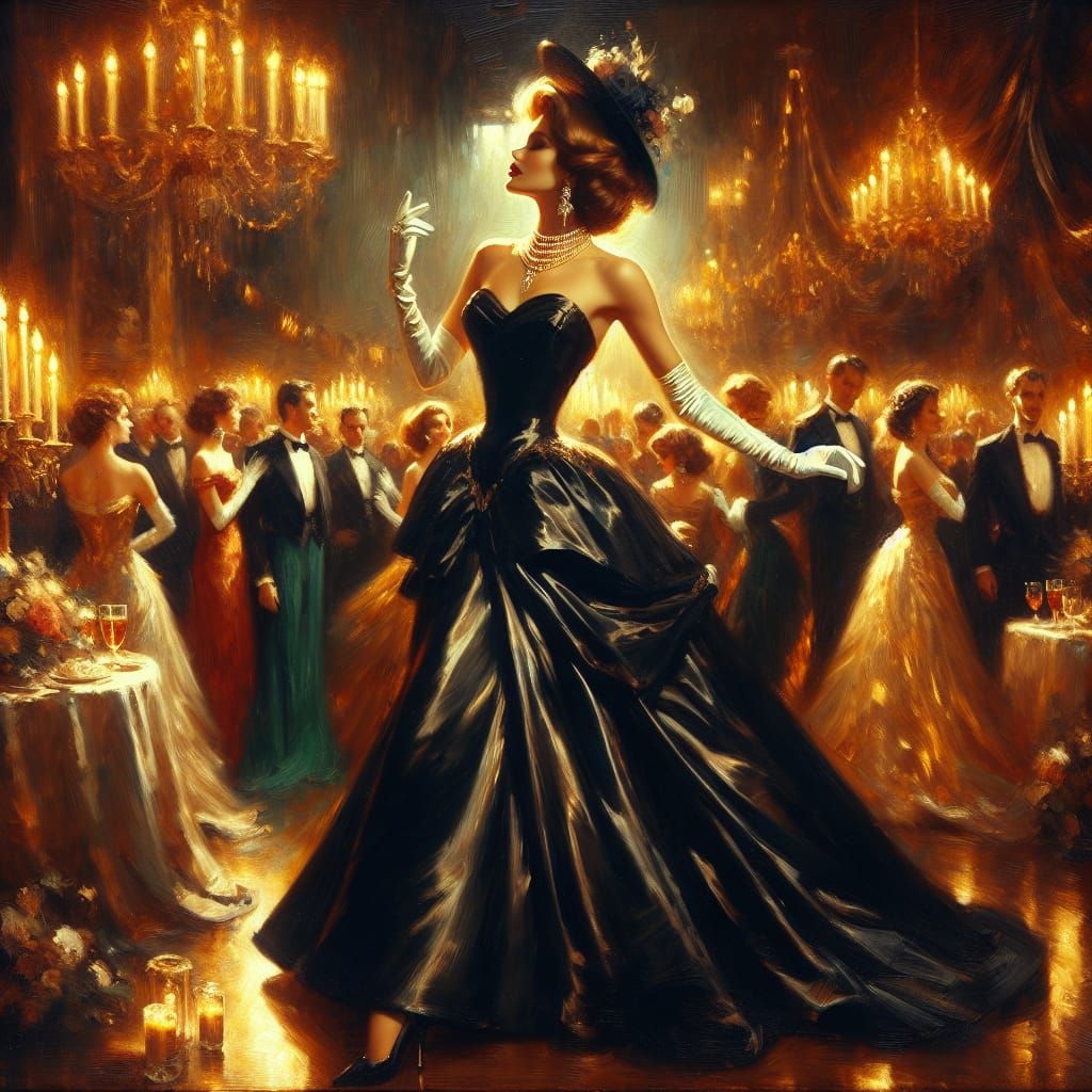 Classic Hollywood Glamour Oil Painting in Warm, Golden Light