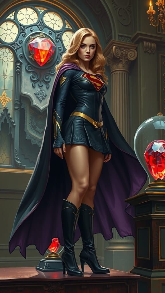 Gothic Supergirl in Ancient Museum