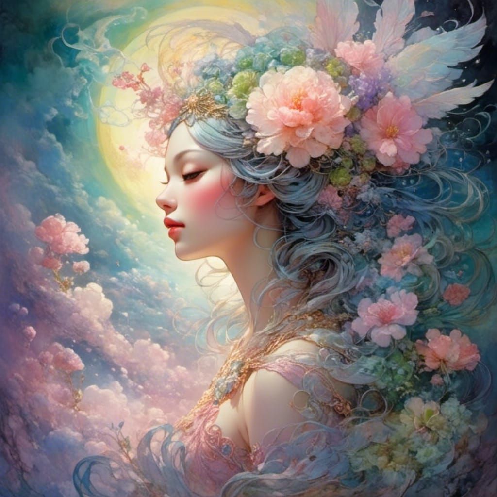 Dreamy Flower with Pastel Colors in Magical Fantasy Style