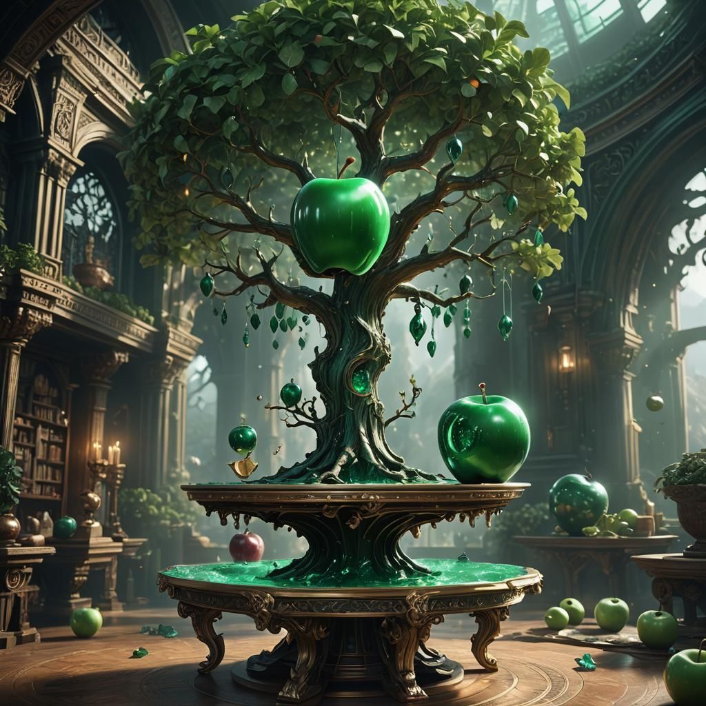 Transmutation Table Hovering Above Emerald Apple